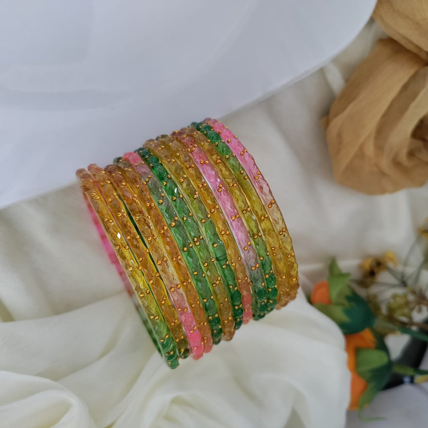 Raindrop Glass Bangles - Crystal Cut