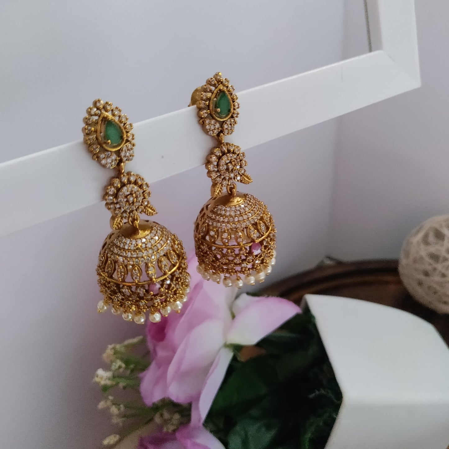 3 layered CZ stone bridal jumkha