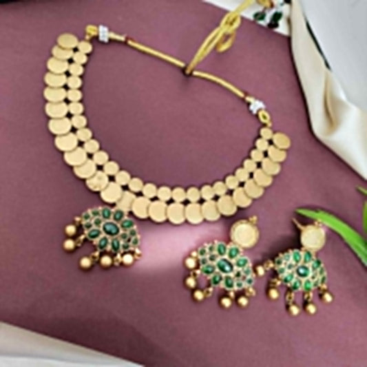 Green pendant lakshmi coin necklace
