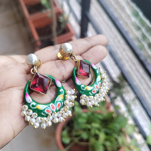 Golden painted stone earring