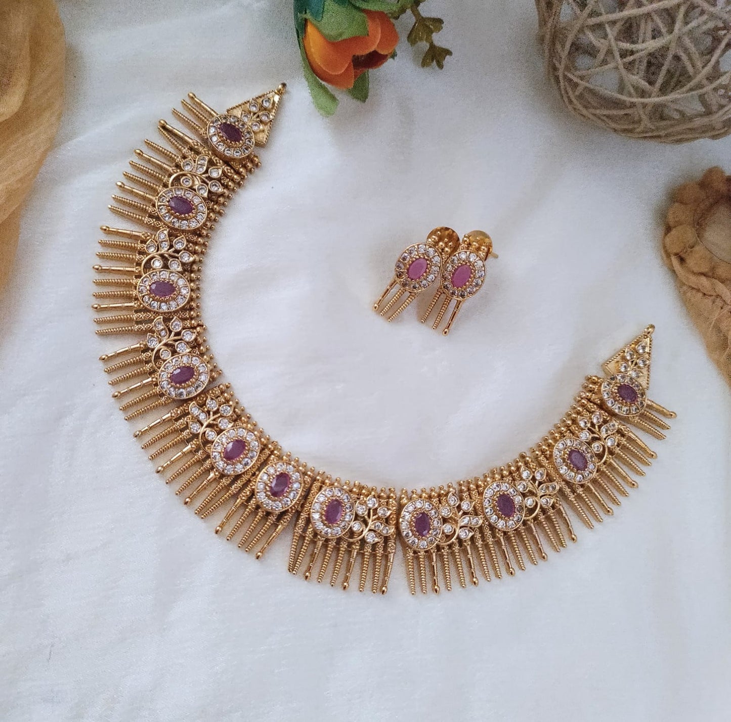 Ruby stone necklace set