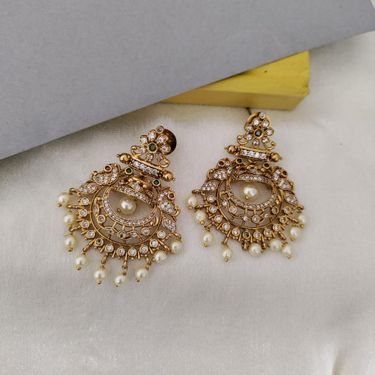 White stone pearl bali earring