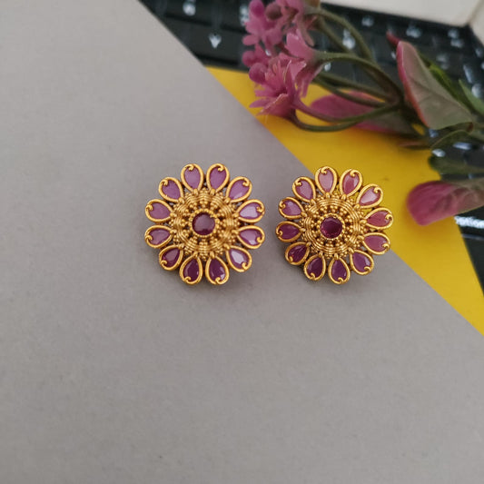 Ruby stone flower stud