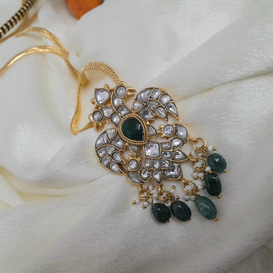 Jadau kundan Garuda white stone pendant with chain