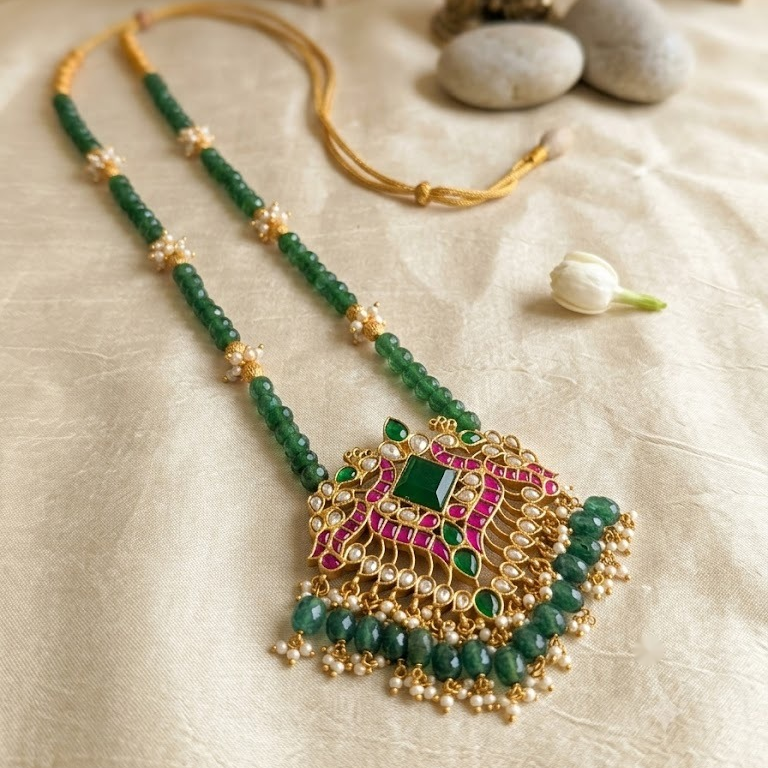 Jadau kundan Long harram with Pumpkin bead