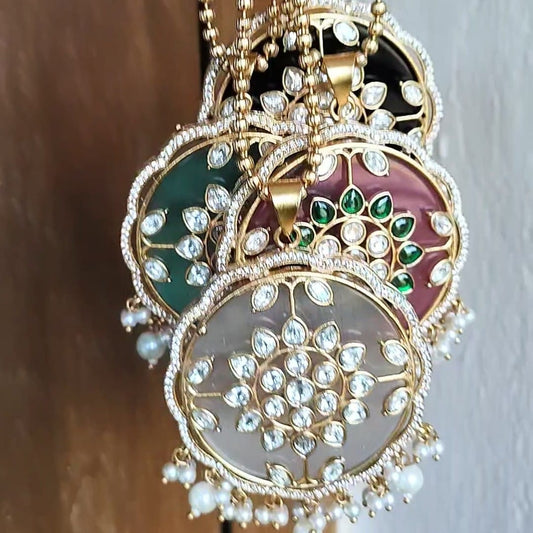 Exclusive Round stone pendant Kundan work pendant chain