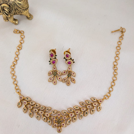 Ad stone leaf necklace set