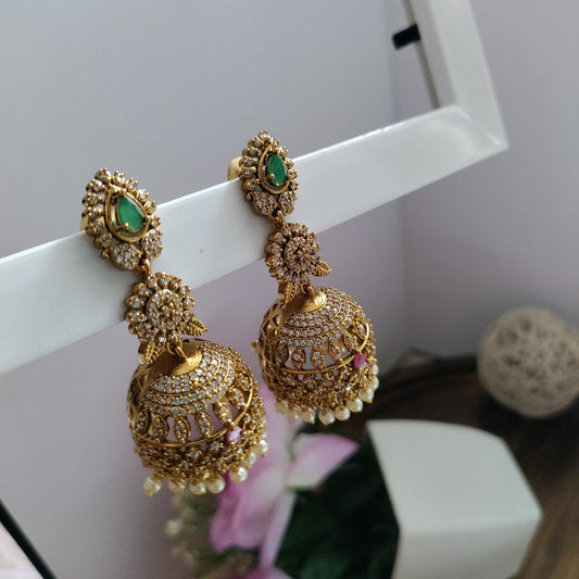 3 layered CZ stone bridal jumkha