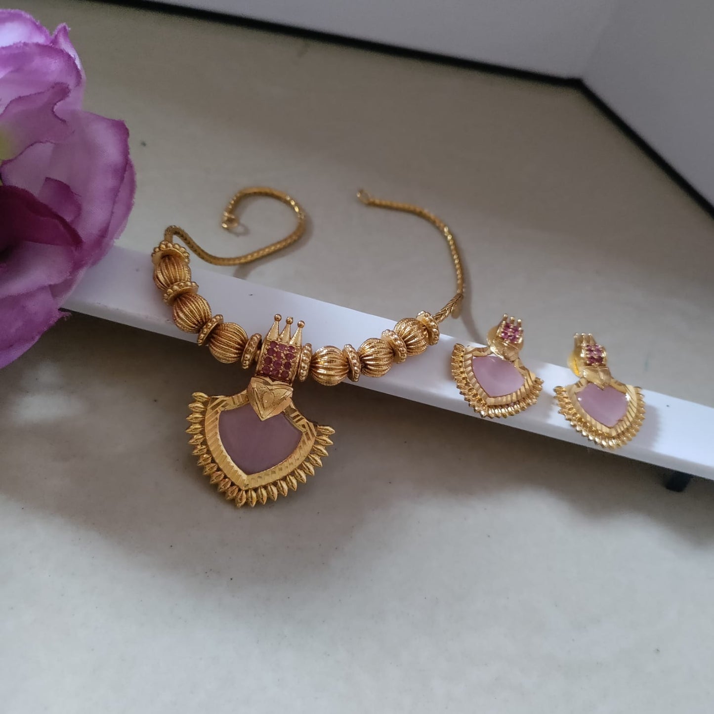 Traditional kerala palakka chain set with matching earring