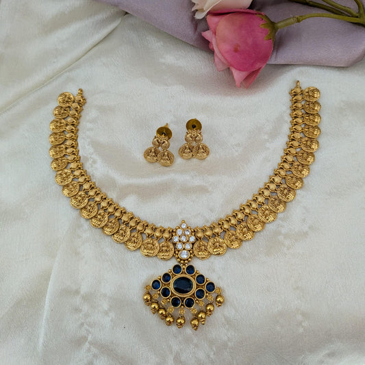 Coin necklace blue stone necklace set