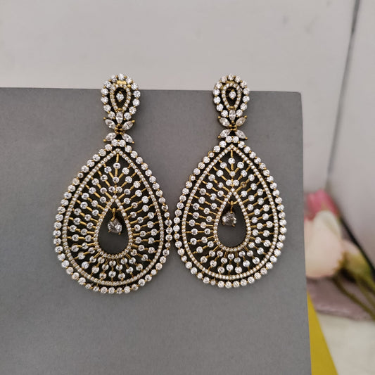 White stone drop long earring