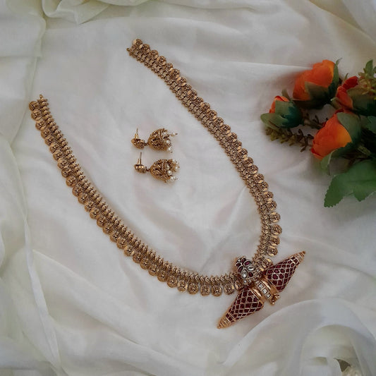 Long Coin necklace with Taweez kemp stone pendant