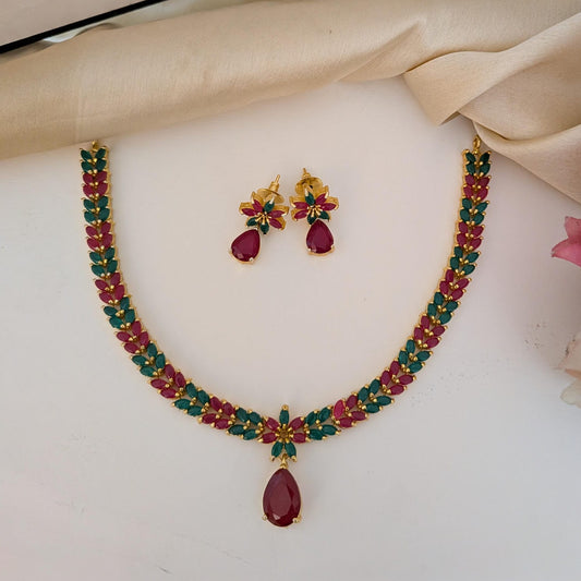 Necklace - Green with ruby necklace set