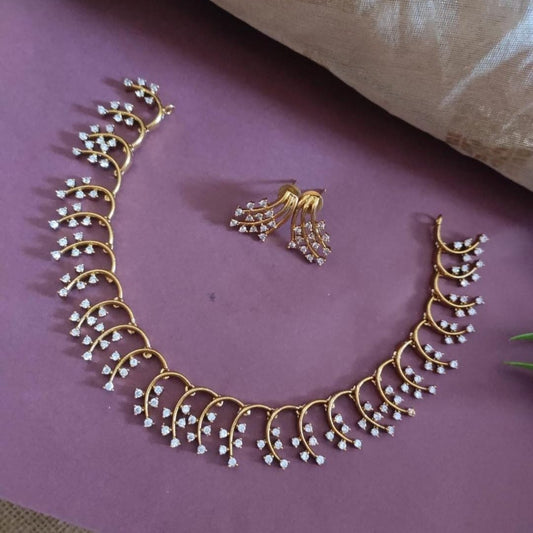 Elegant curved white stone studded AD necklace set