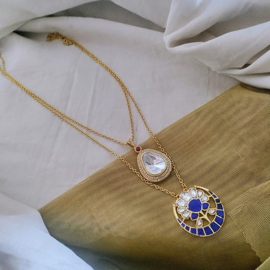 Two layered jadau and kundan stone studded long chain set