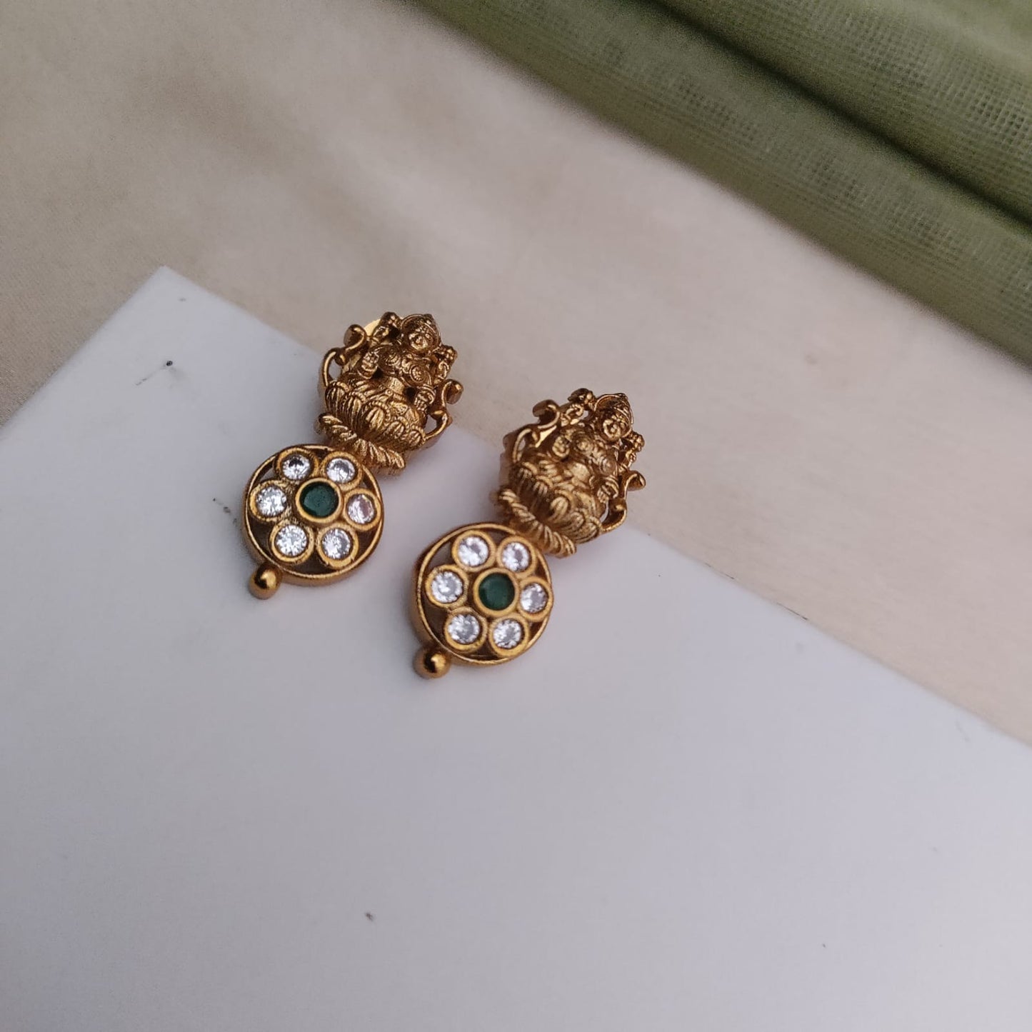 Lakshmi motif with white stone necklace