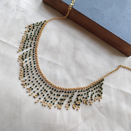 CZ green bead drop necklace set