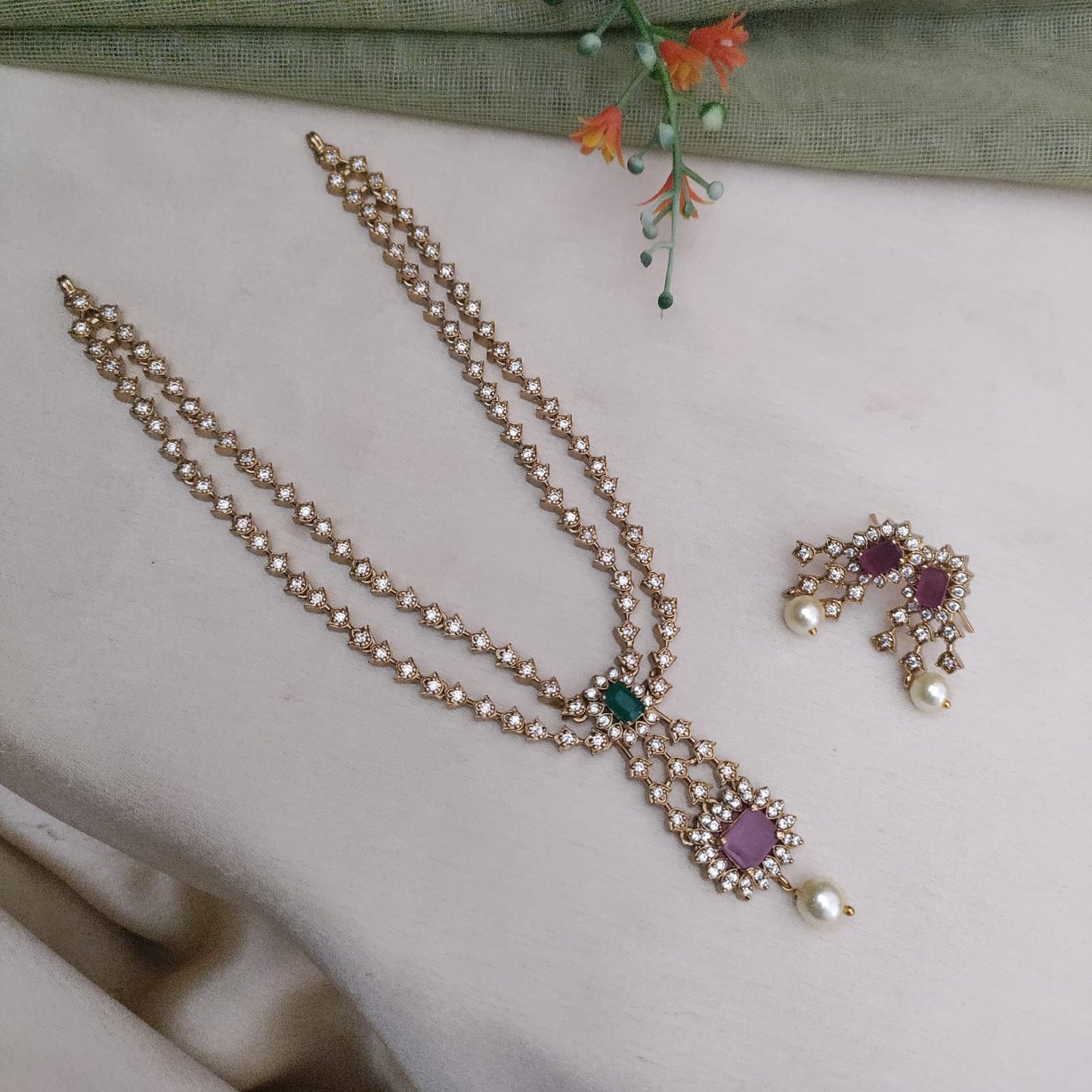 CZ two layered simple necklace