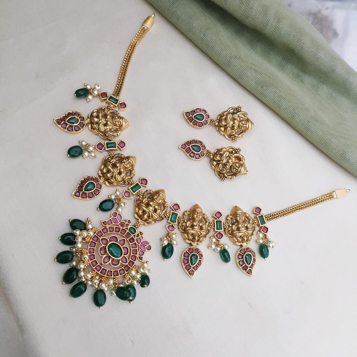 Temple necklace set with lakshmi design