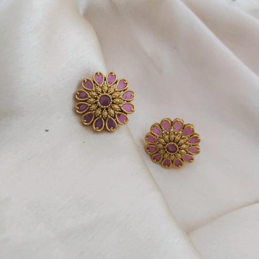 Ruby stone flower stud