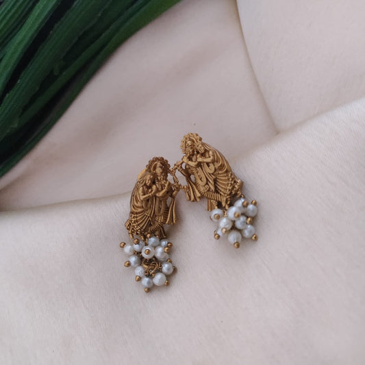Radha krishna golden pearl earring