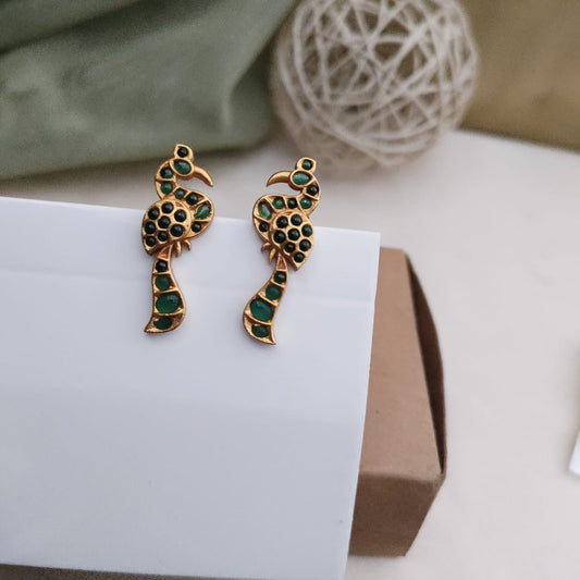 Peacock green stone earring
