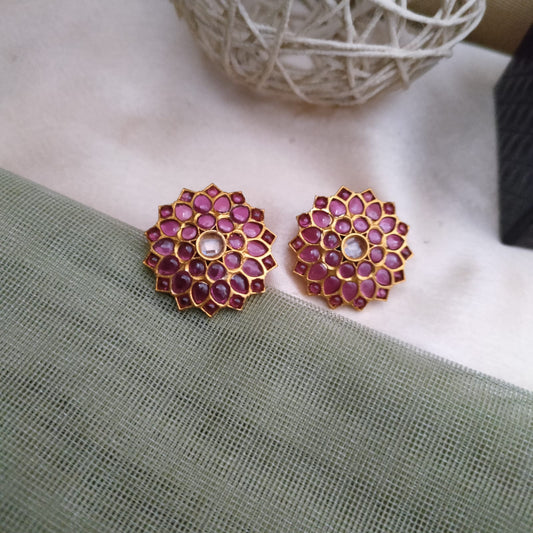 Ruby stone flower stud