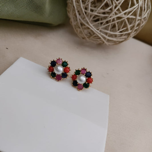 Multi stone stud earring