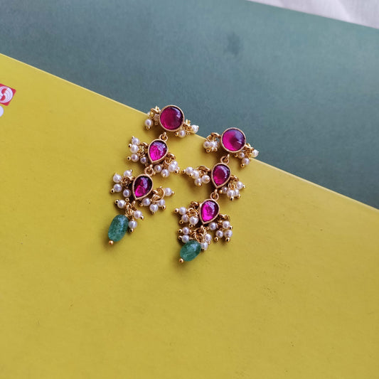 Drop Kundan Jadau stone earring