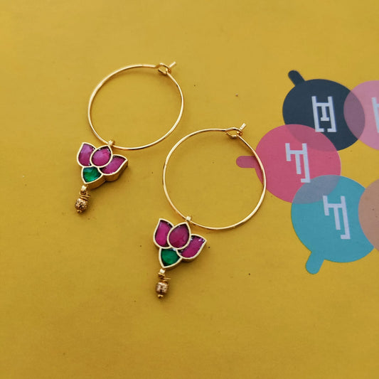 Ring Kundan Jadau lotus stone earring