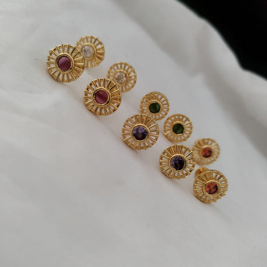 Golden round stone stud earring