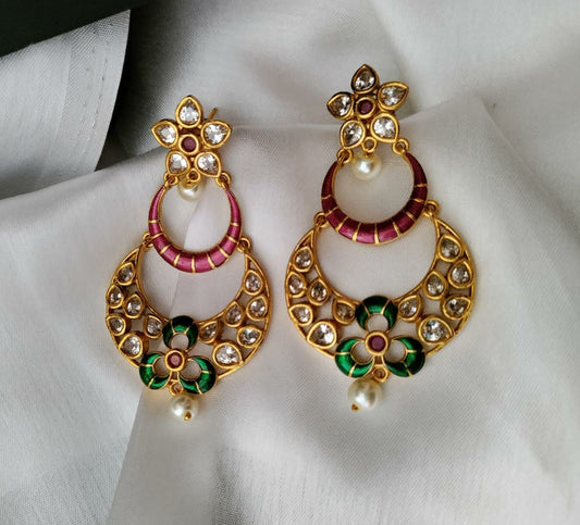 Flower stone long earring
