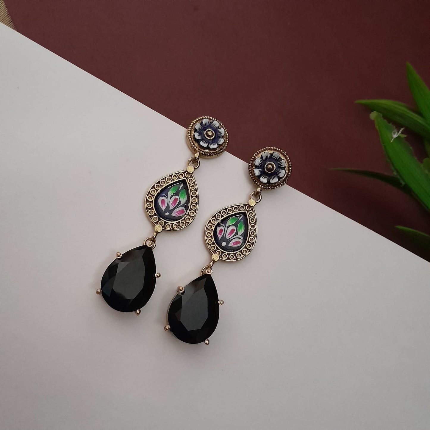 3 layered hand painted stone earring