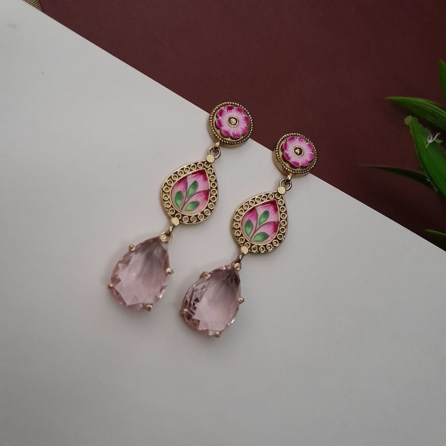 3 layered hand painted stone earring