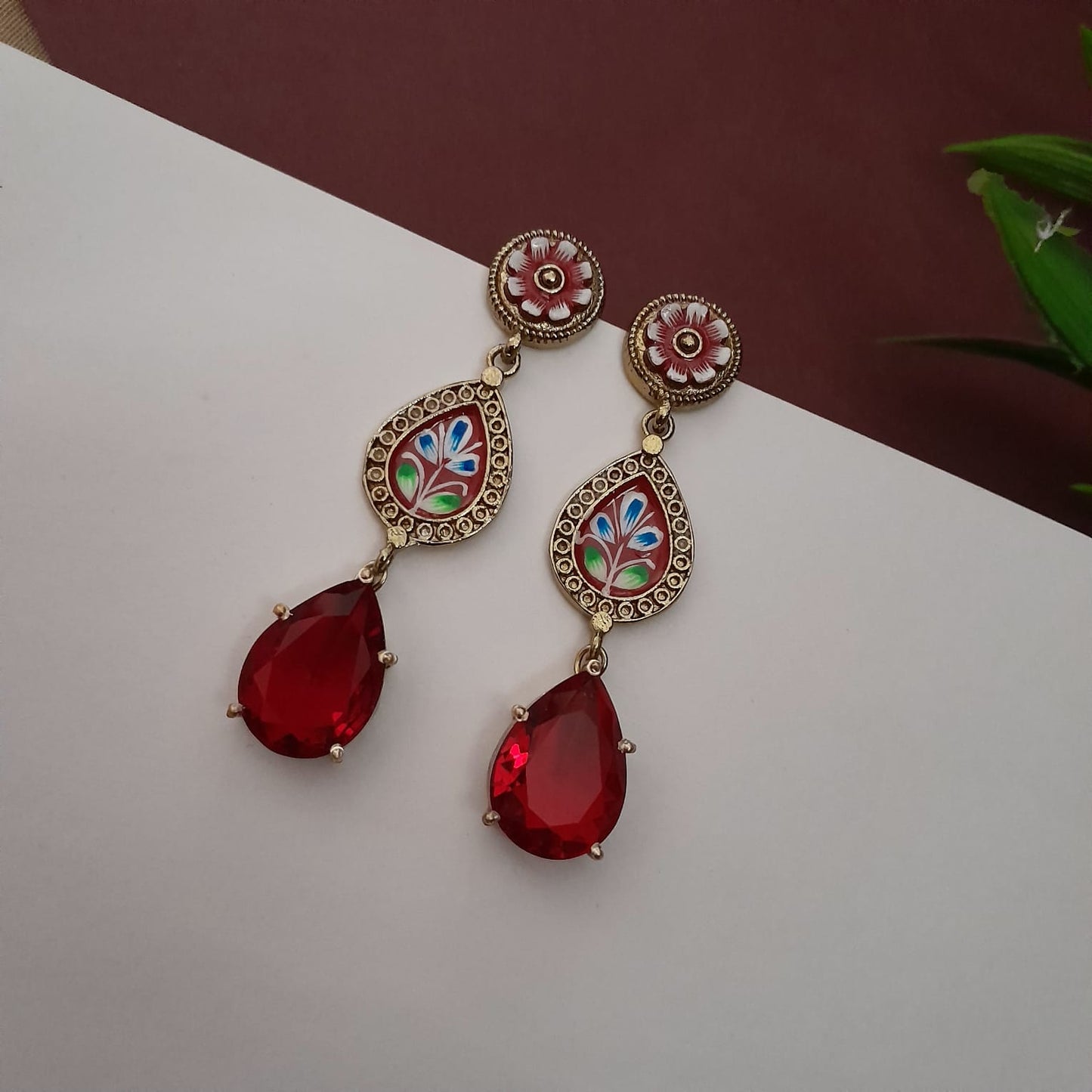 3 layered hand painted stone earring