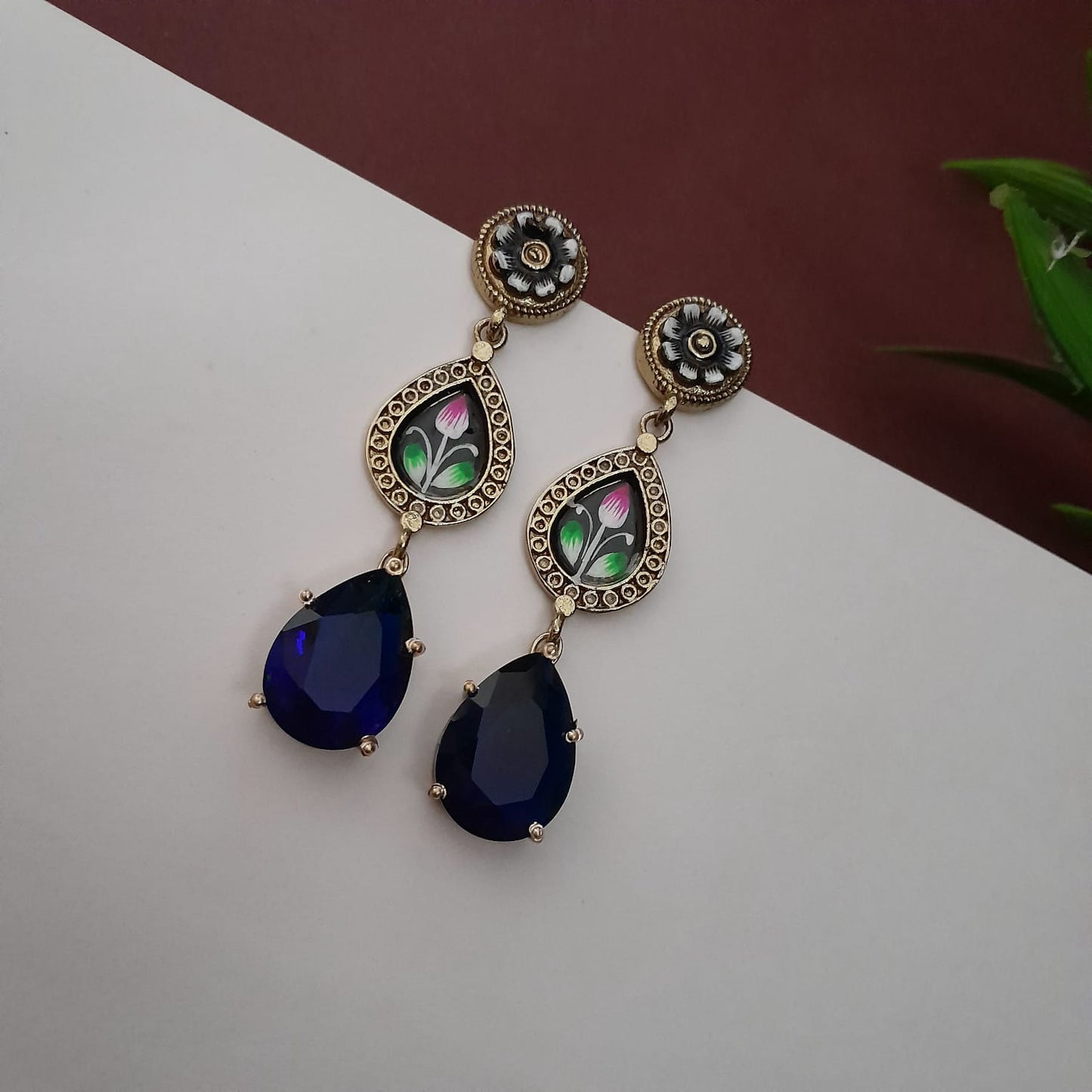 3 layered hand painted stone earring