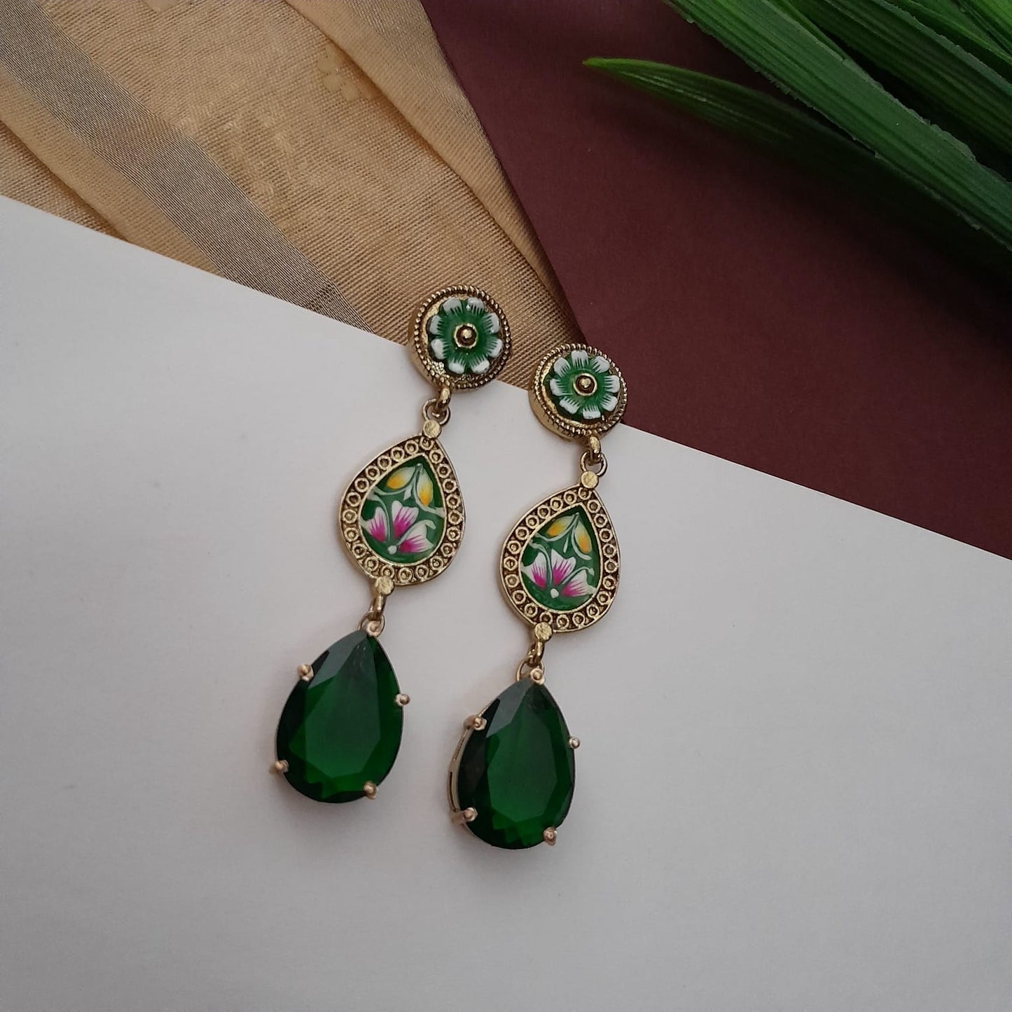 3 layered hand painted stone earring