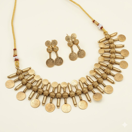 Antique gold two layered coin necklace