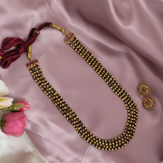 Black and gold beaded three layer Ashtapailu necklace