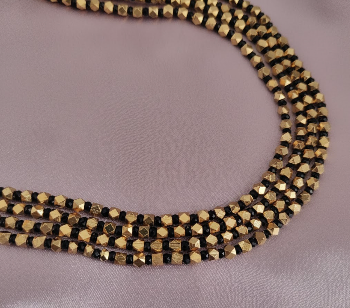 Black and gold beaded three layer Ashtapailu necklace