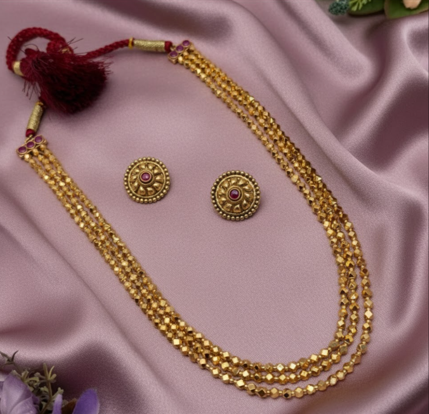 Golden three layer Ashtapailu necklace
