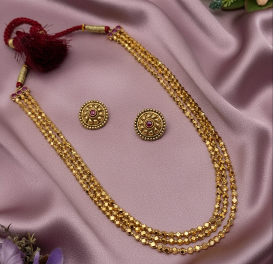 Golden three layer Ashtapailu necklace