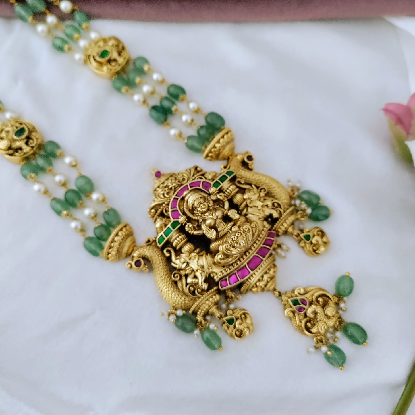 3 Layered Jadau kundan lakshmi pendant long necklace