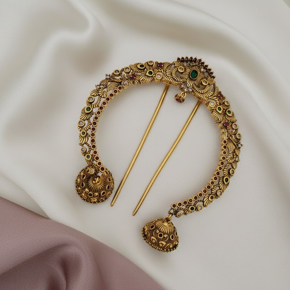 peacock jumkha hair pin