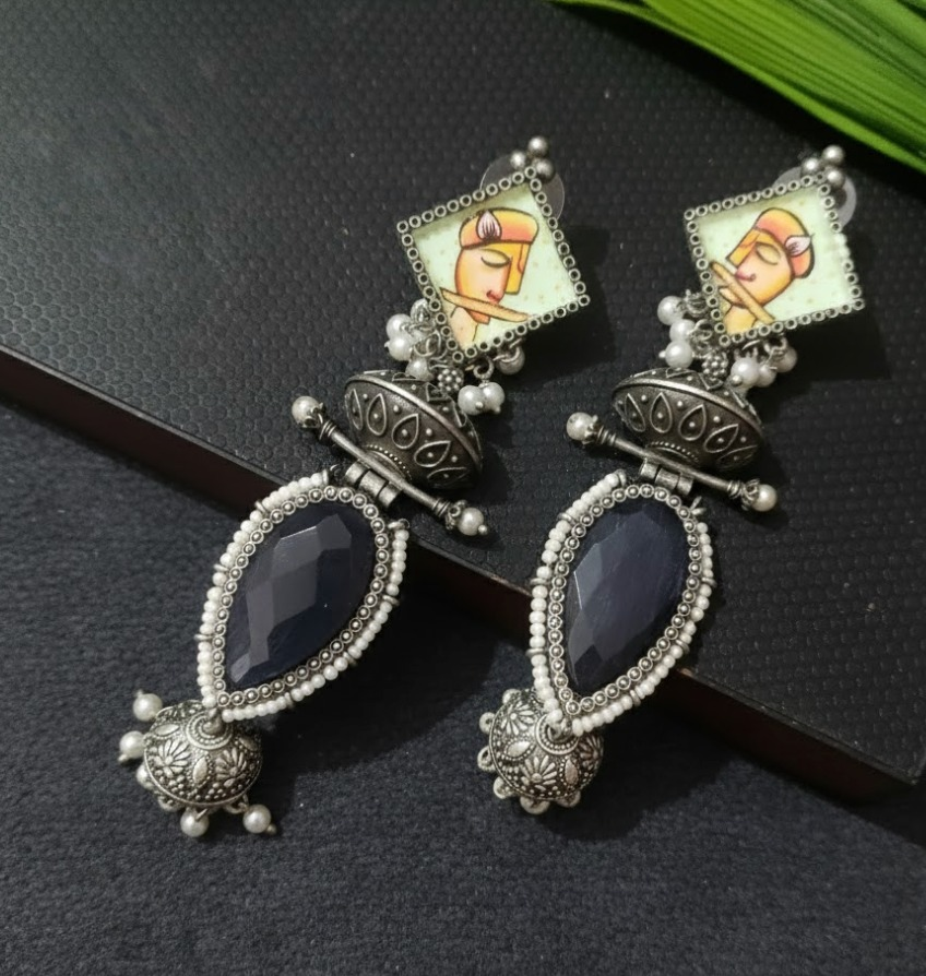 Painted earring drop stone jumkha