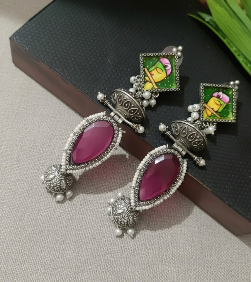 Painted earring drop stone jumkha