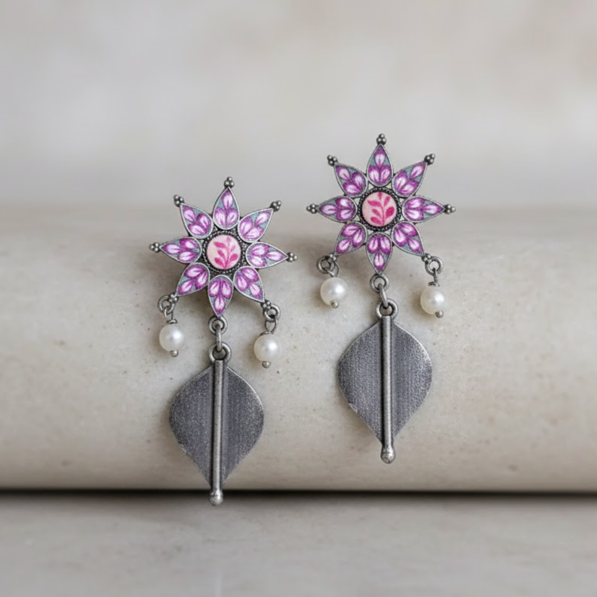 Flower drop painted earring