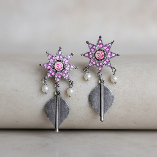 Flower drop painted earring