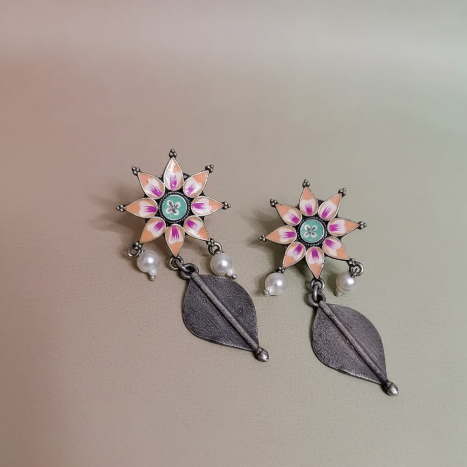 Flower drop painted earring