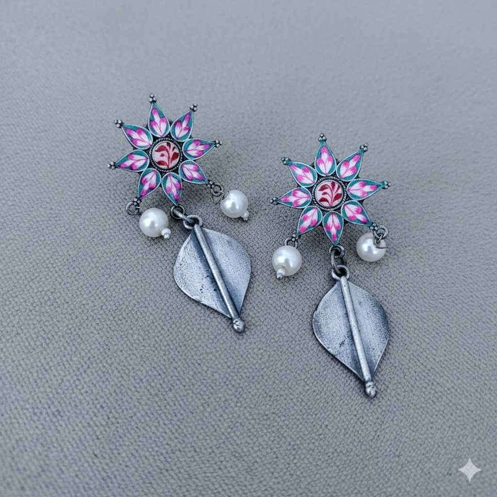 Flower drop painted earring